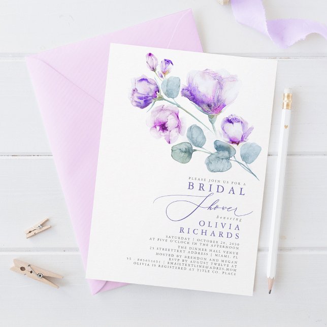 Invitación Dusty Purple Floral Elegante Ducha Mínima De Novia (Subido por el creador)