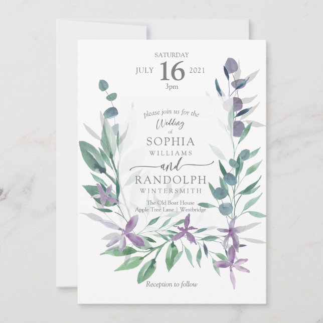 Invitación Dusty Purple Floral Garden Wedding Invita (Anverso)