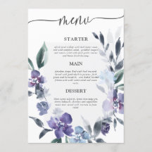 Dusty Purple Floral Garden Wedding Menu,