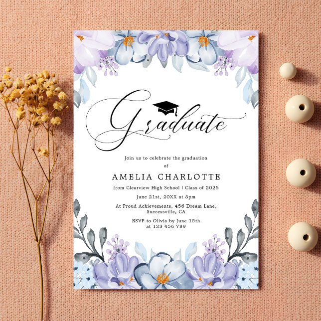 Invitación Dusty Purple Floral Graduation Party (Subido por el creador)