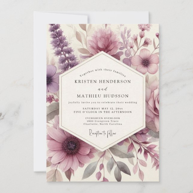 Invitación Dusty Purple Floral Romance Wedding (Anverso)
