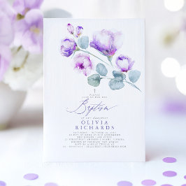 Invitación Dusty Purple Flowers Baptism Invitation