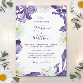 Invitación Dusty Purple Iris White Daisy Boda Botánico