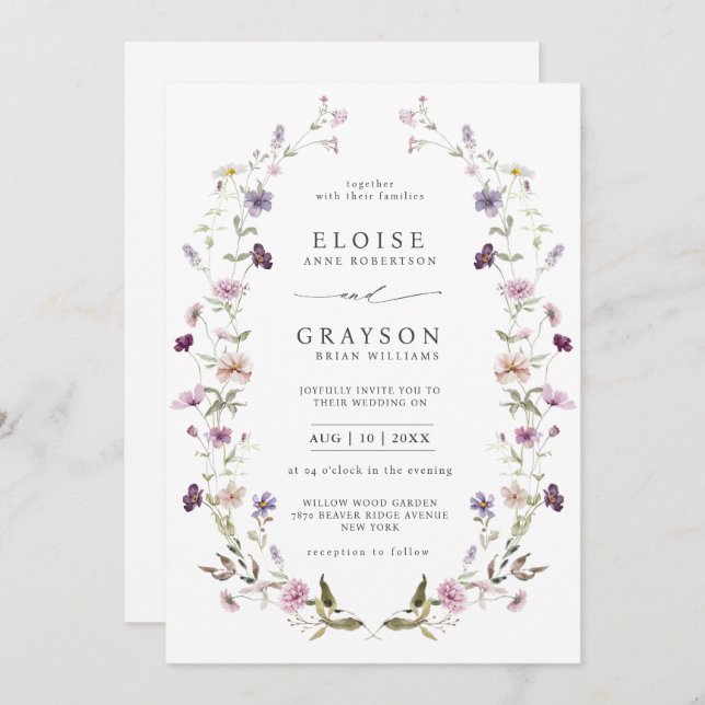 Invitación Dusty Purple Lavender Wildflower Garden Wedding (Anverso / Reverso)