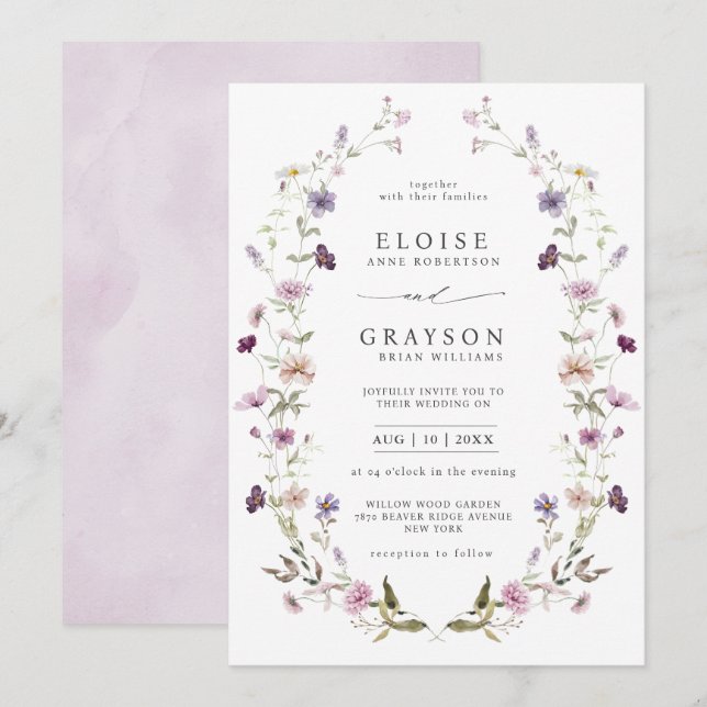 Invitación Dusty Purple Lavender Wildflower Garden Wedding