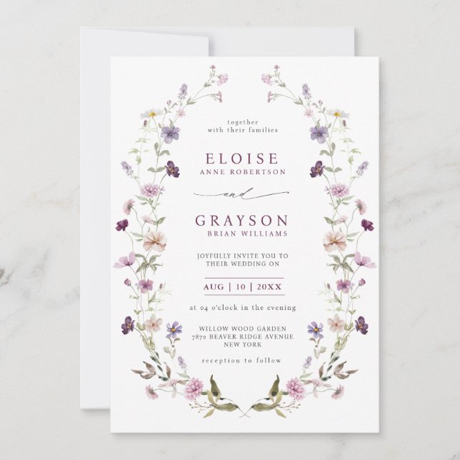 Invitación Dusty Purple Lavender Wildflower Garden Wedding (Anverso)
