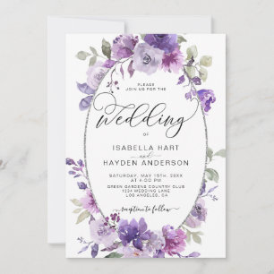 Invitación Dusty Purple Lilac Mauve Boda de Relieve metalizad