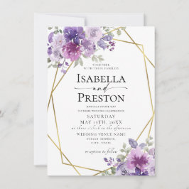 Invitación Dusty Purple Lilac Mauve Relieve metalizado dorado