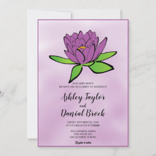 Invitación Dusty Purple Lotus Flower Romantic Floral Boda