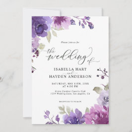 Invitación Dusty Purple Mauve Lilac Floral Boho Boda