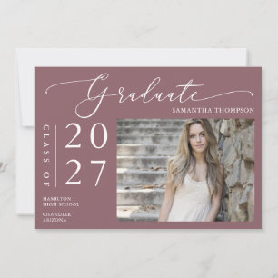 Invitación Dusty Purple Minimal Script School Graduate Foto