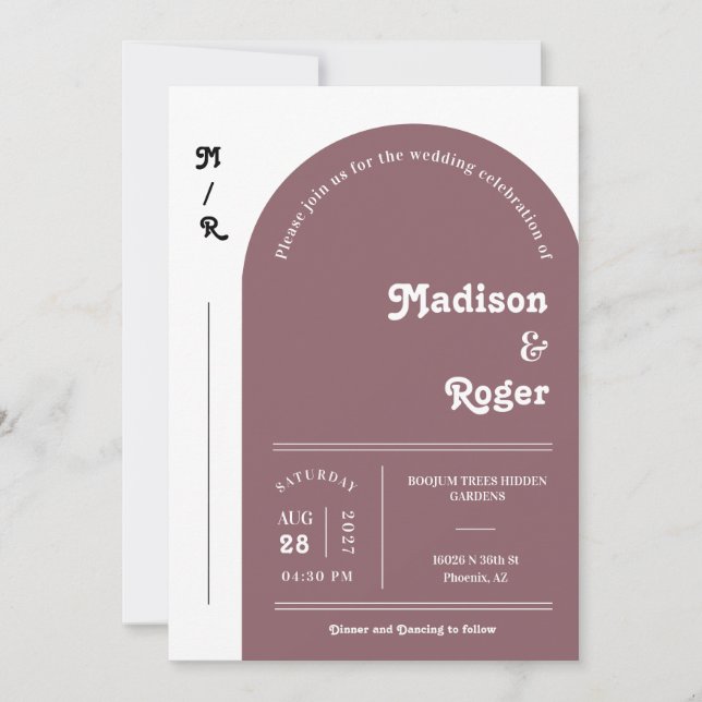 Invitación Dusty Purple Retro Arch Foto QR Code RSVP Groovy (Anverso)