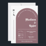 Invitación Dusty Purple Retro Arch Foto QR Code RSVP Groovy<br><div class="desc">Esta groovy invitación presenta un elegante y moderno diseño minimalista de boho con una fuente retro en una foto en forma de arco en la parte trasera y en la parte delantera de la tarjeta en un polvoriento color púrpura para darle a su invitación un aspecto moderno y limpio. La...</div>