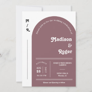 Invitación Dusty Purple Retro Arch Foto QR Code RSVP Groovy