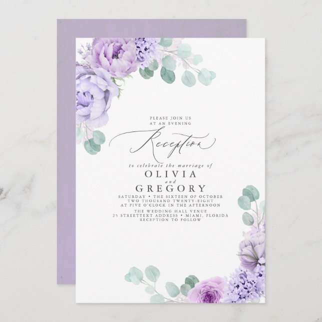 Invitación Dusty Purple Romántico Boda de la noche (Anverso / Reverso)