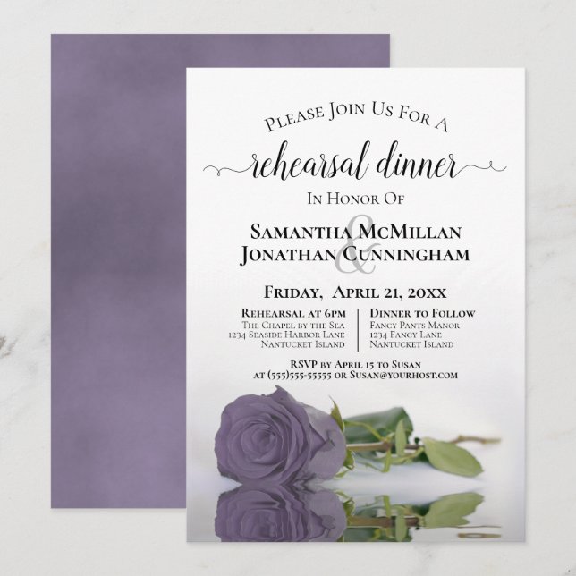 Invitación Dusty Purple Rosa Clásico Boda ensayo Cena (Anverso / Reverso)