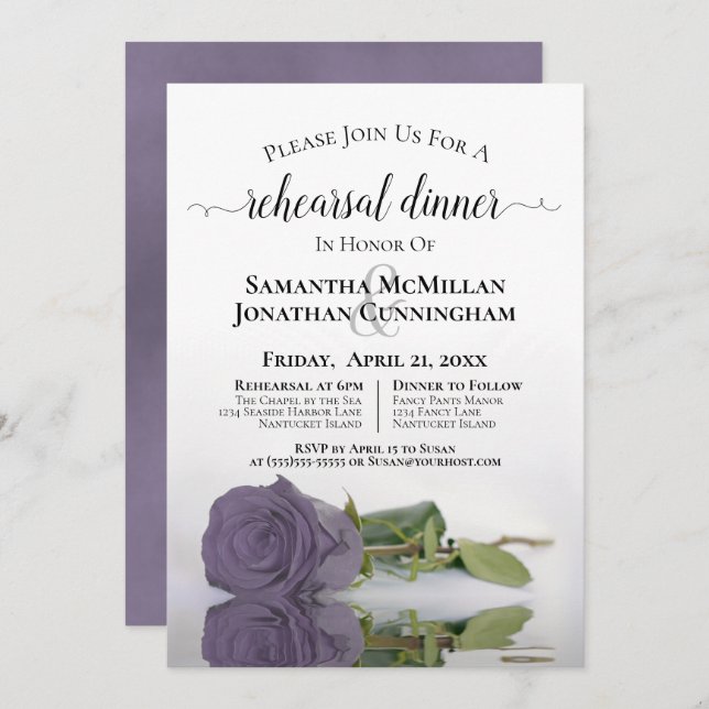 Invitación Dusty Purple Rosa Clásico Boda ensayo Cena (Anverso / Reverso)