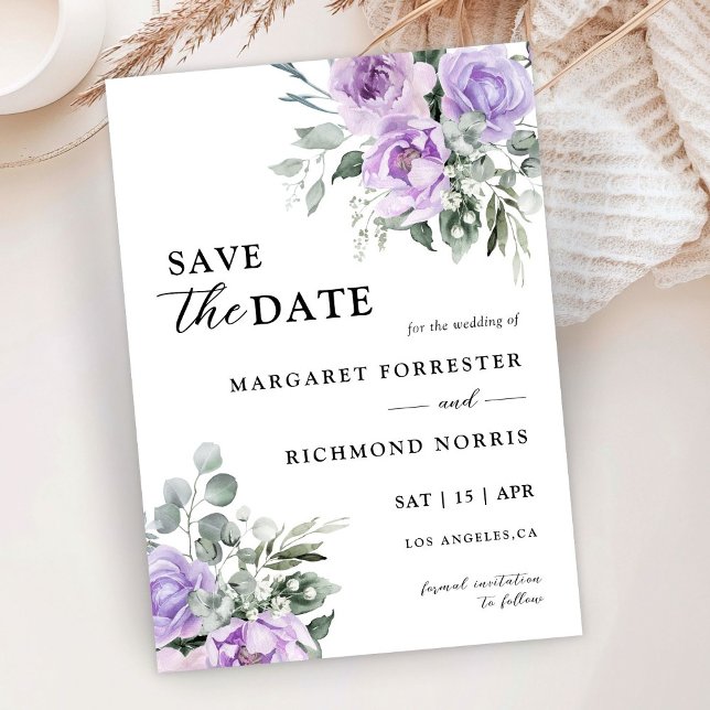 Invitación Dusty Purple Rustic Floral Wedding Salva La Fecha (Subido por el creador)