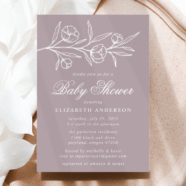 Invitación Dusty Purple Sketed Floral Baby Shower