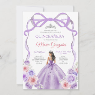 Invitación Dusty púrpura rosado Princesa Plata Quinceañera
