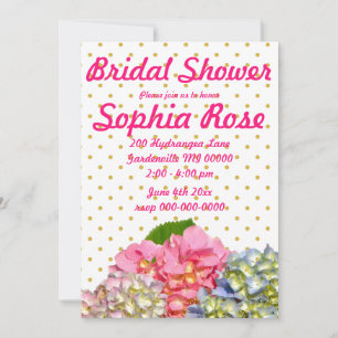 Invitación Dusty rosa azul amarillo verde flores de hortensia