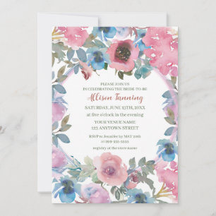 Invitación Dusty Rosa azul rosado acuarela ducha de novia Inv