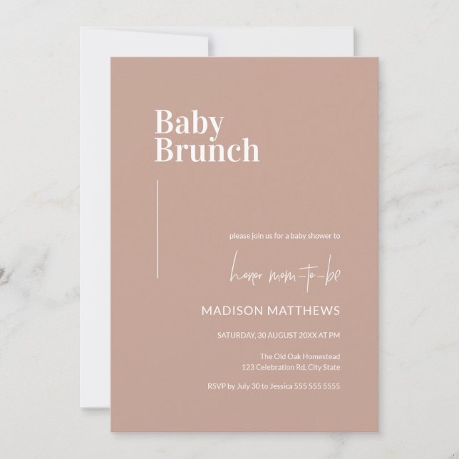 Invitación Dusty rosa bebé Minimalista Brunch Baby Shower (Anverso)