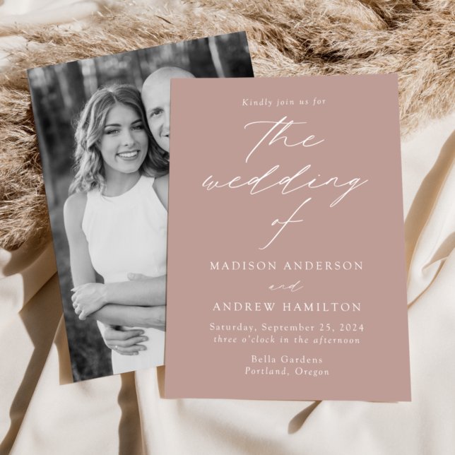 Invitación Dusty Rosa Boda de fotografía de elegancia moderna (Subido por el creador)