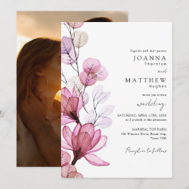 Invitación Dusty Rosa Boda de fotografía floral transparente