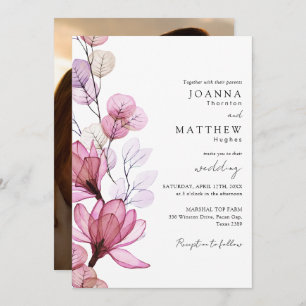 Invitación Dusty Rosa Boda de fotografía floral transparente