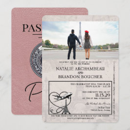 Invitación Dusty Rosa Boda de pasaporte de París