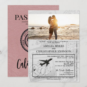Invitación Dusty Rosa Boda de Pasaportes de California