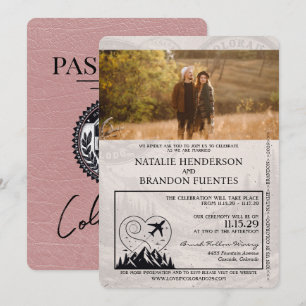 Invitación Dusty Rosa Boda de Pasaportes de Colorado