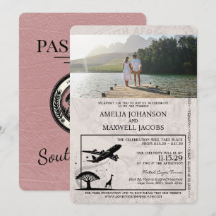 Invitación Dusty Rosa Boda de Pasaportes de Sudáfrica
