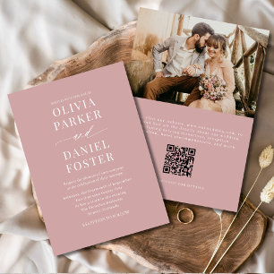 Invitación Dusty Rosa Boda moderno de fotografía con código Q