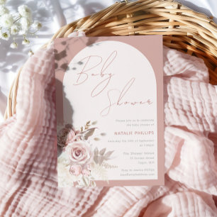 Invitación Dusty Rosa Boho Arch Rubor Floral Baby Shower