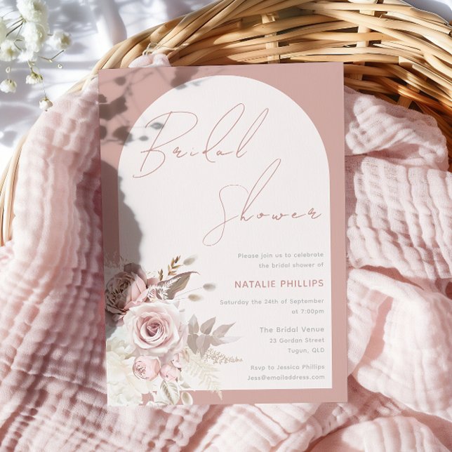 Invitación Dusty Rosa Boho Arch Rubor Floral Bridal Shower (Subido por el creador)