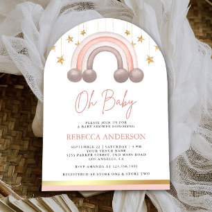 Invitación Dusty Rosa Boho Arco Chica Arco Iris Baby Shower