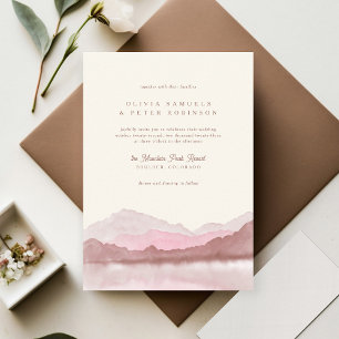 Invitación Dusty Rosa Boho Watercolor Mountain Photo Boda