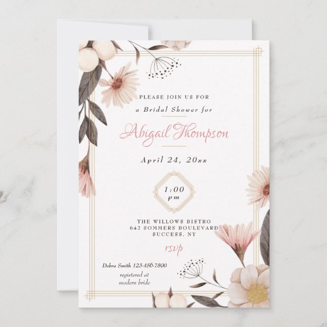 Invitación Dusty Rosa Bridal Shower (Anverso)