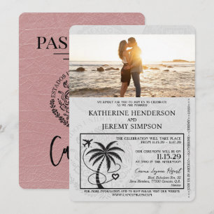 Invitación Dusty Rosa Cancun Passport Boda