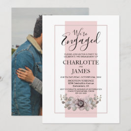 Invitación Dusty Rosa del Partido de Compromiso de Fotos Flor