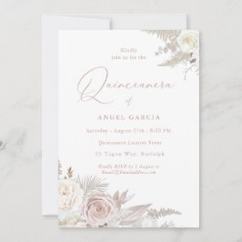 Invitación Dusty Rosa e Ivory Elegante Fiesta Quinceanera