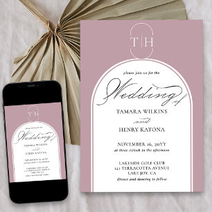 Invitación Dusty Rosa Elegante caligrafía Boda monogramado