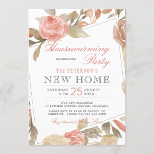 Invitación Dusty Rosa Engranaje Crema Floral Hogar Fiesta Cal