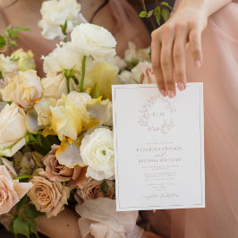 Invitación Dusty Rosa Escudo Leafy Monograma Boda fotográfico