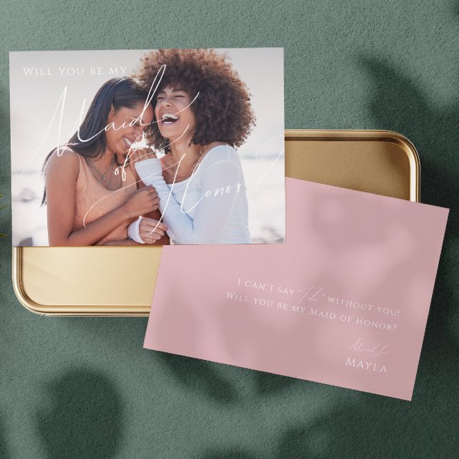 Invitación Dusty Rosa Faded Photo Maid of Honor Propuesta Car (Subido por el creador)