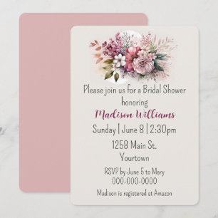 Invitación Dusty Rosa Floral Bouquet Bridal Shower
