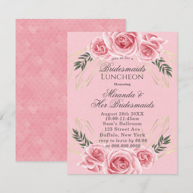 Invitación Dusty Rosa Floral Bridesmaids Luncheon Invita (Anverso / Reverso)