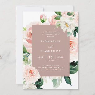 Invitación Dusty Rosa Floral Calligraphy Engagement Party